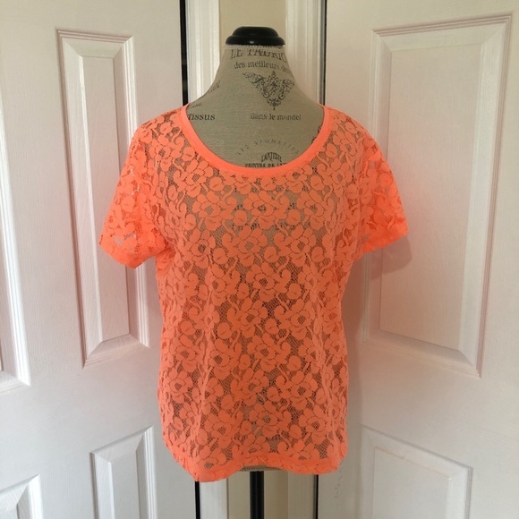 Sexy Sheer Coral Neon Orange T-shirt - Picture 2 of 9